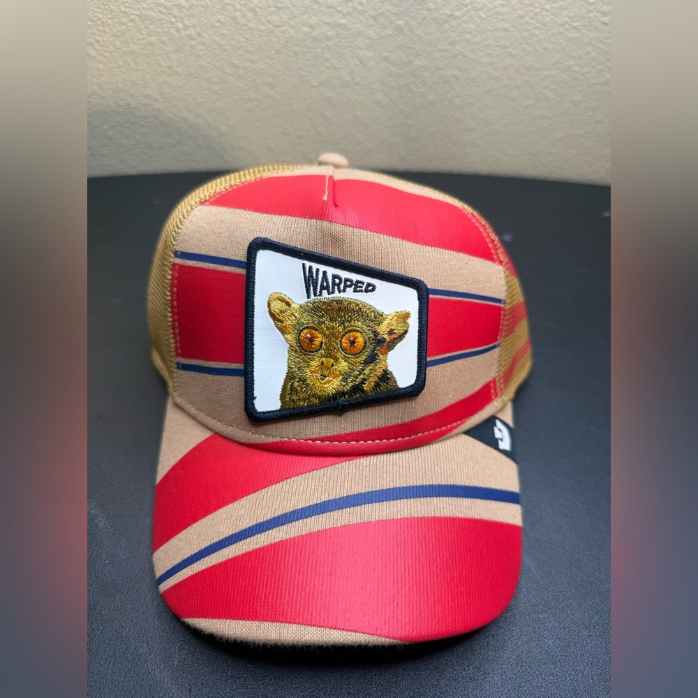 Goorin Bros. Warped Tarsier Animal Farm Trucker Hat NWT Red Tan Stripe Snapback